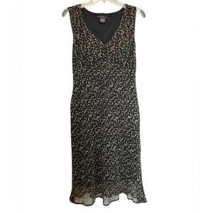 FLP Sheer Polka Dot Beige Black Y2K 90s Knee Length Ruffle Hem Shift Dress 10